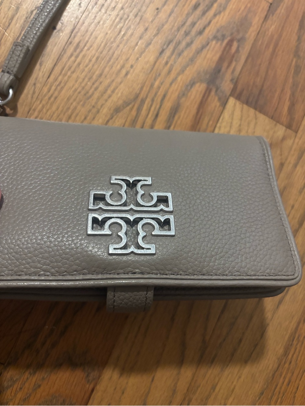 Tory Burch Taupe Leather Logo phone wallet